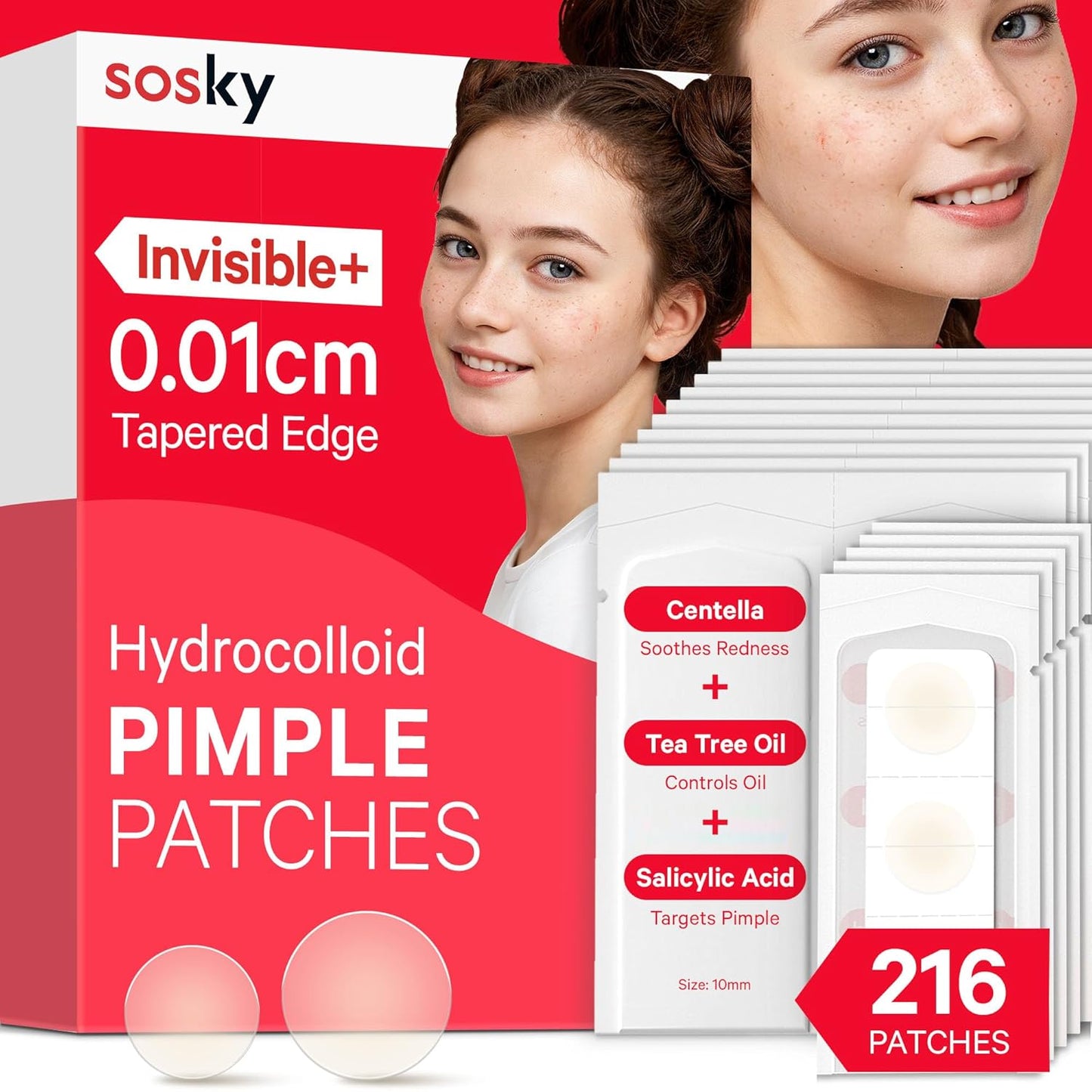 Pimple Patches for Face, FSA HSA Eligible Invisible Hydrocolloid Acne Patches, Zit Sticker for Face and Skin, Pimple Patches for Covering Zits, Blemishes with Salicylic Acid 2 Sizes 216 Count
