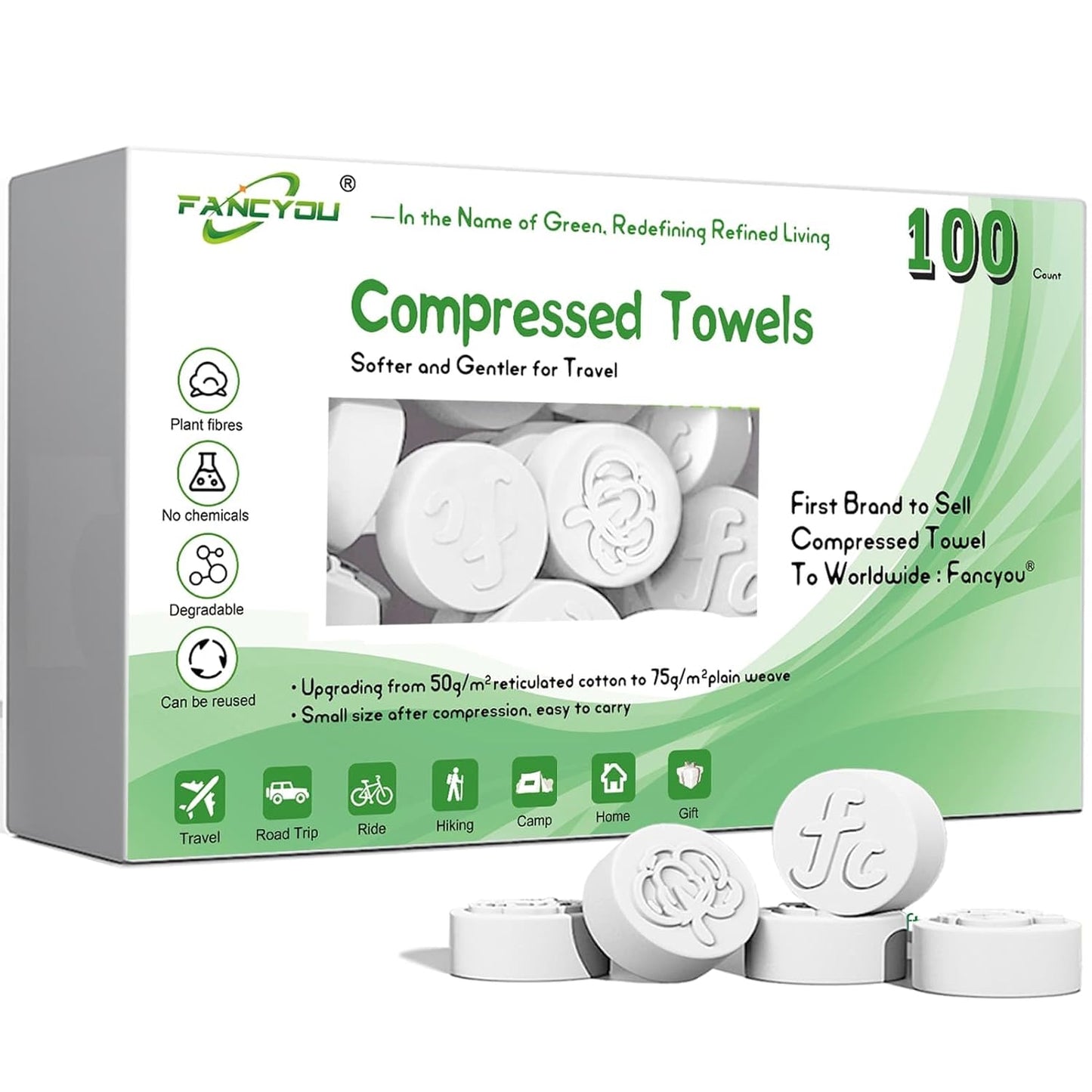 Compressed Towel Tablets 9"X7.5" 100 Pcs Disposable Face Towel Expandable Cleansing Towelettes Washcloth Compact Facial Tablets