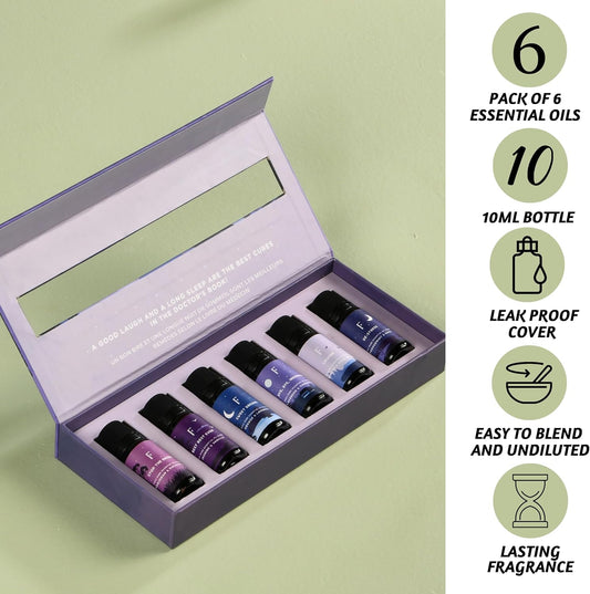 Sleep Essential Oils for Diffusers for Home - Set of 6 | Premium Relaxing Essential Oil Set for Sleep Essentials, Aromatherapy & Meditation | Lavender, Peppermint, Jasmine Eucalyptus Orange