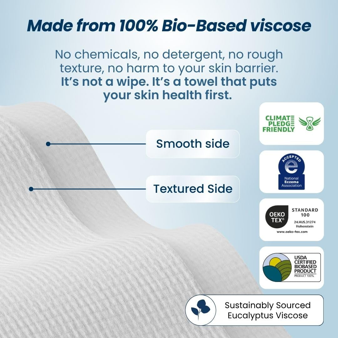 Clean Towels XL™, 100% USDA Biobased Face Towel, Disposable Face Towelette, Eczema Association Accepted, Makeup Remover Dry Wipes, Ultra Soft (30 Count (Pack of 3))