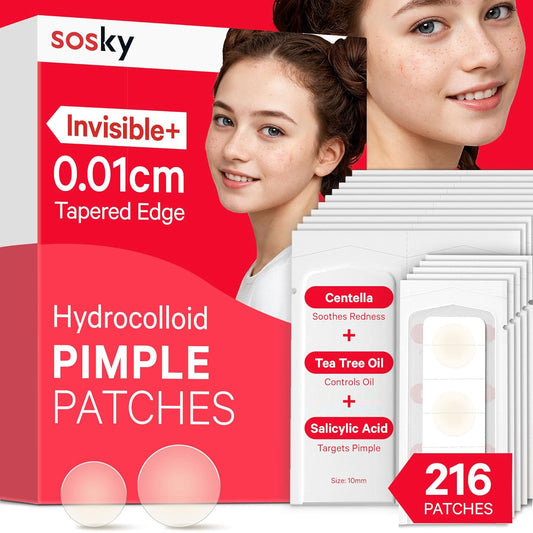 Pimple Patches for Face, FSA HSA Eligible Invisible Hydrocolloid Acne Patches, Zit Sticker for Face and Skin, Pimple Patches for Covering Zits, Blemishes with Salicylic Acid 2 Sizes 216 Count