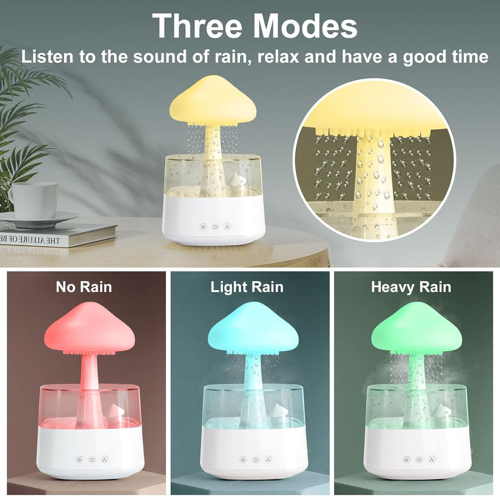 Cloud Rain Humidifier, Night Light Aromatherapy Essential Oil Diffuser, 7 Colors Desktop Diffuser with Water Sound for Home Room Office (White)
