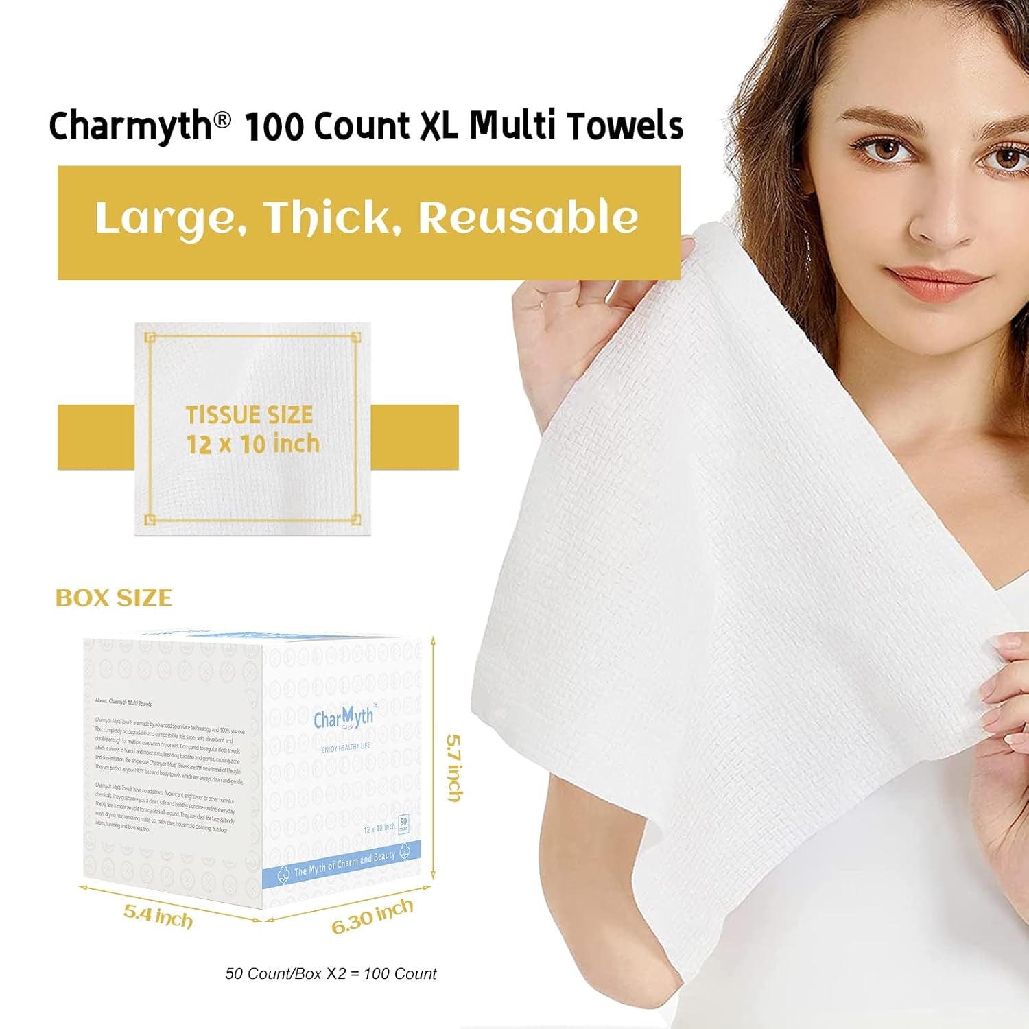 Disposable Face Towels XL 100 Count - Extra Thick Soft Makeup Remover Wipes for Sensitive Skin Degradable Facial Cleansing Towels