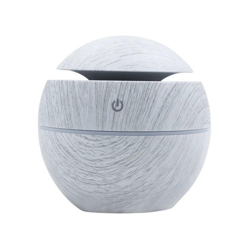 200Ml USB Small Ball 7 Colorful Light Bass Noise Reduction Mushroom Humidifier Mini Wood Grain round Hollow Aroma Diffuser