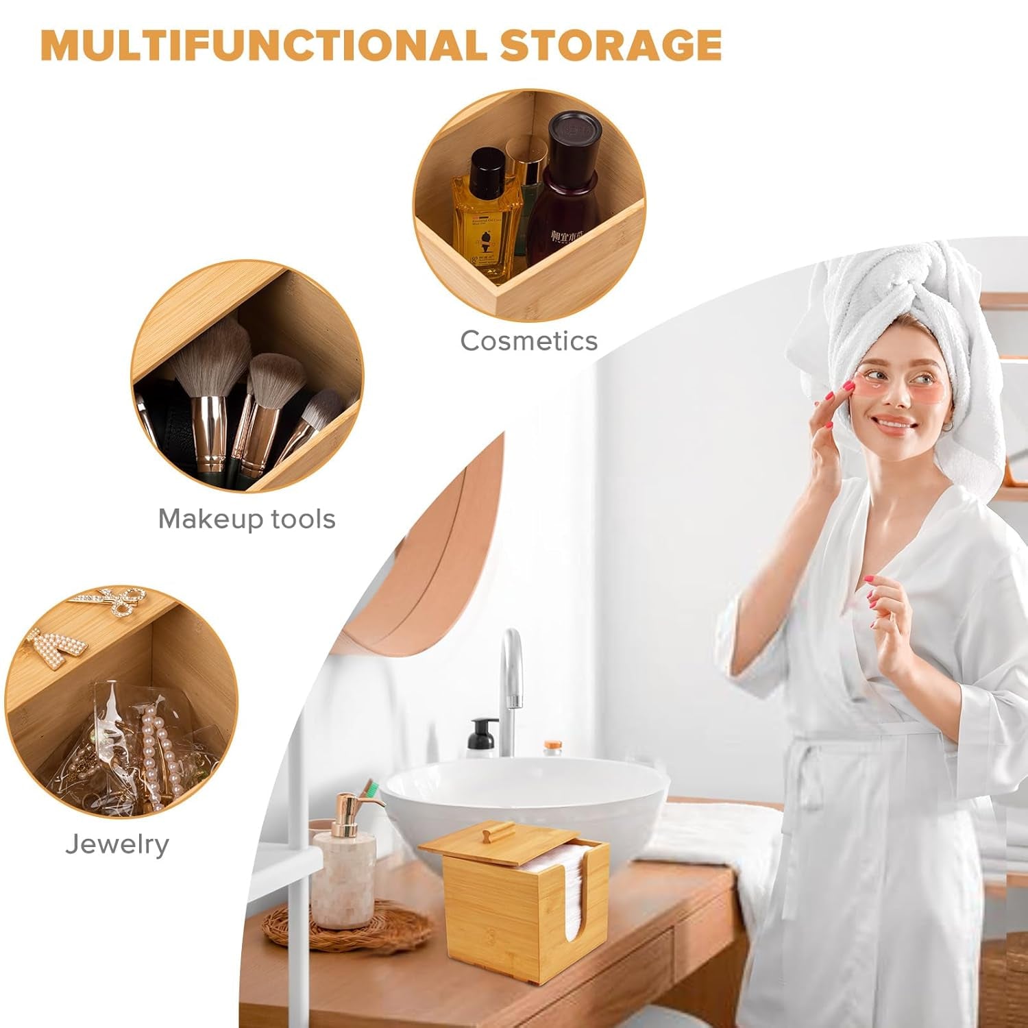 Bamboo Box with Face Towel with 50Pcs Disposable Face Towel, U-Drawer Bamboo Container for Face Towel(Face Towel and Holder)