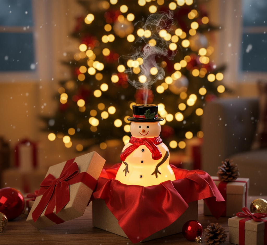 Christmas Essential Oil Diffuser Gifts Ceramic Snowman Diffuser 120Ml Holiday Diffuser for Essential Oil Cute Small Aromatherapy Humidifier Diffuser for Home Office Decorations