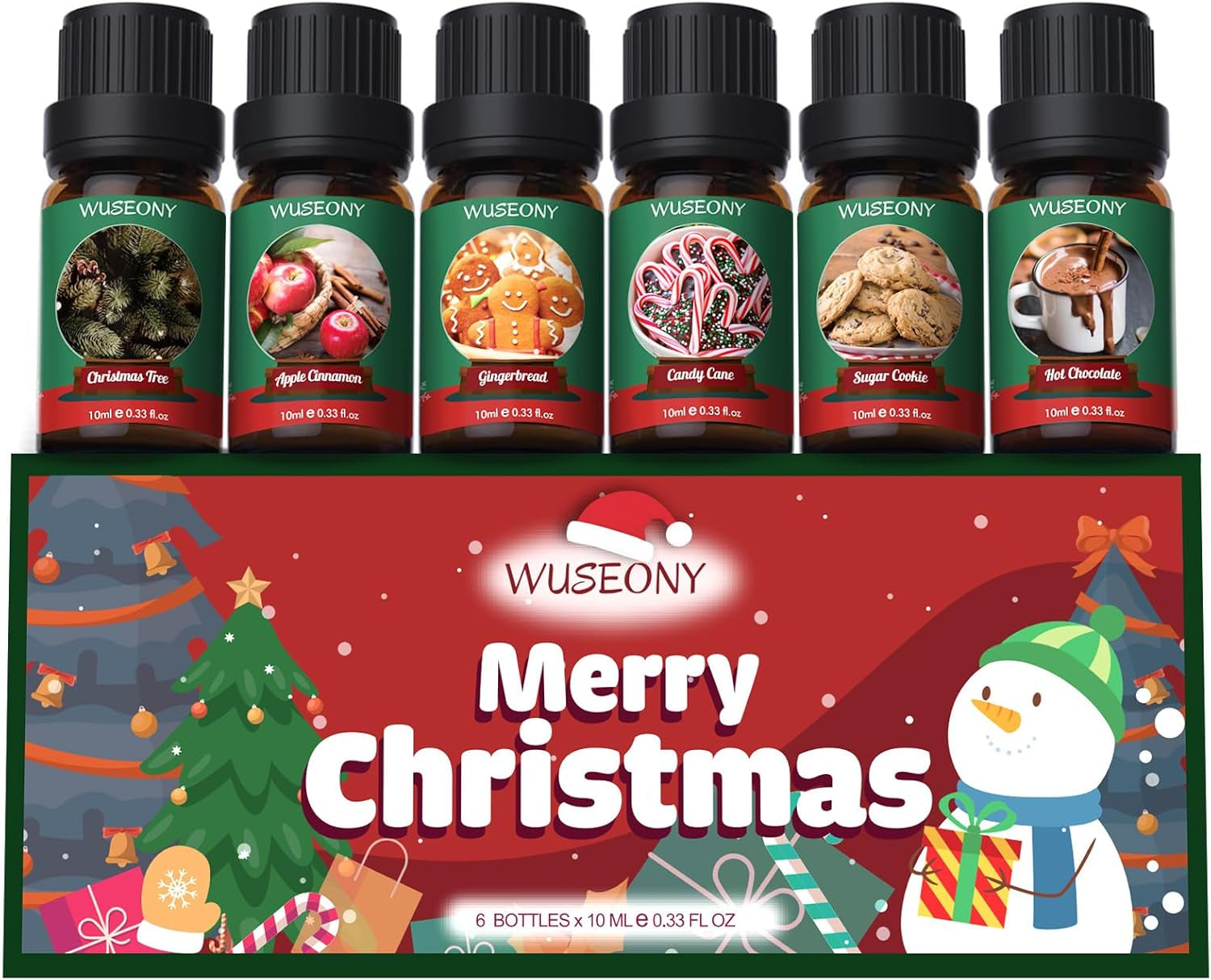 Christmas Fragrance Oils Set, Essential Oils for Diffusers Home, Aromatherapy Oils Gift for Candle Making - Christmas Tree, Apple Cinnamon, Gingerbread, Candy Cane, Sugar Cookie, Hot Chocolate