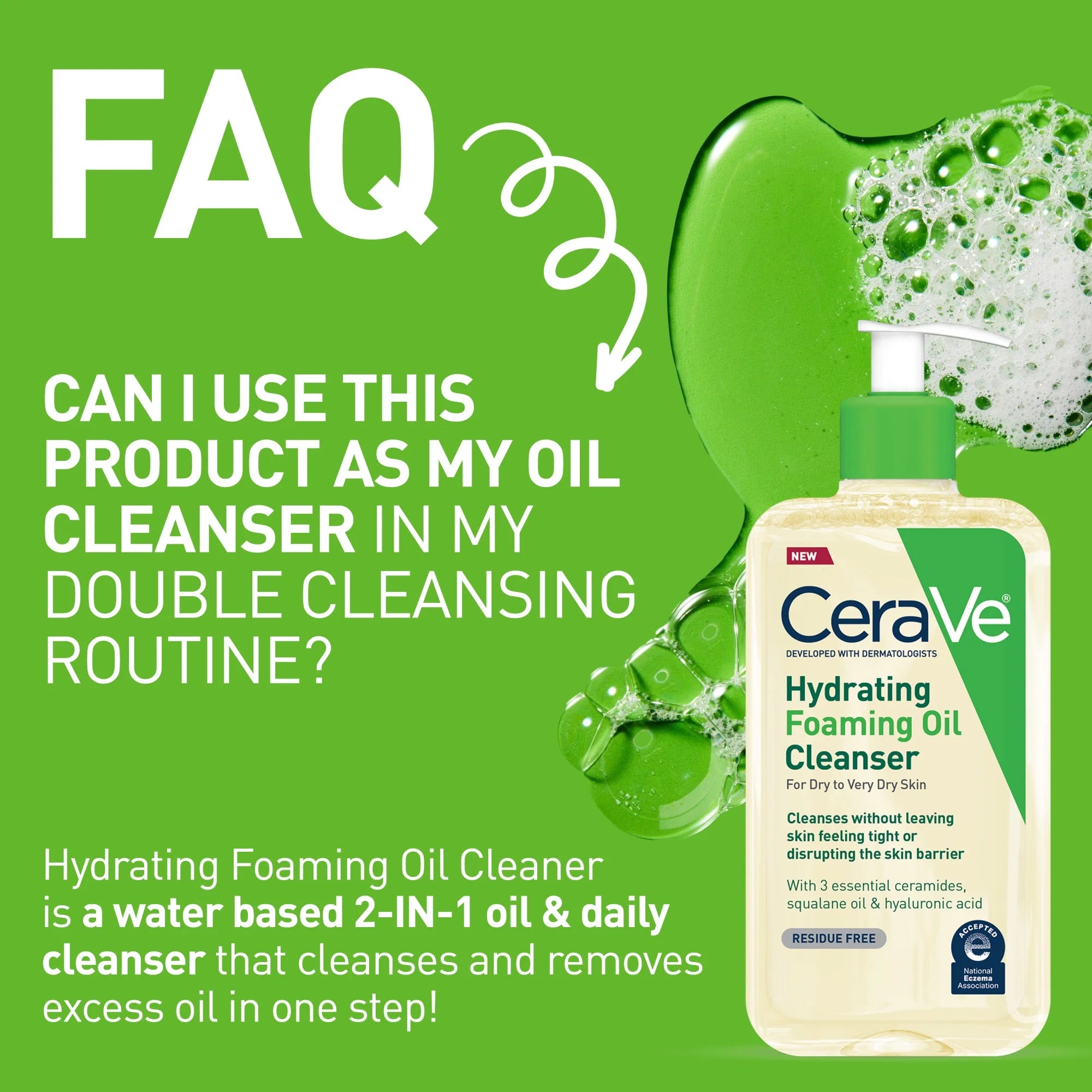 Hydrating Foaming Oil Cleanser, Daily Face Wash for Dry to Very Dry Skin, 12 Fl Oz