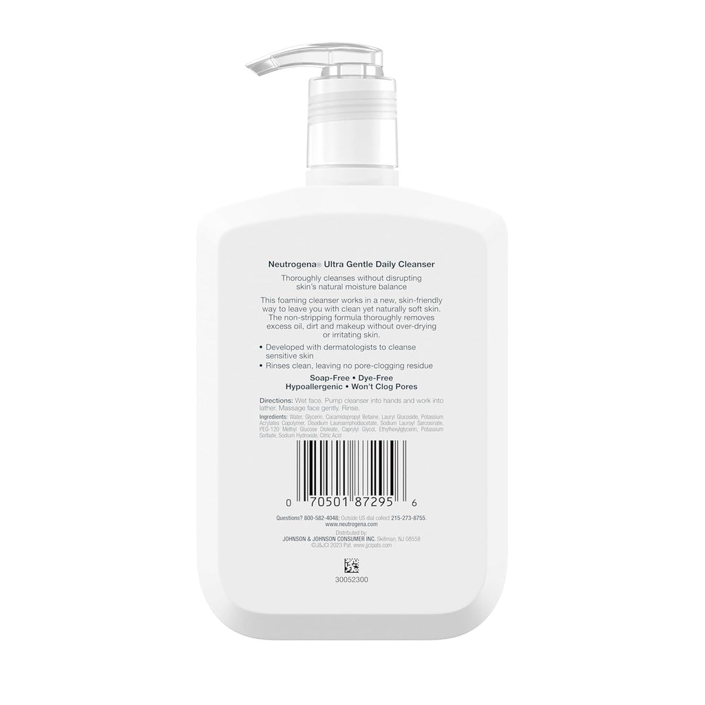 Ultra Gentle Foaming Facial Cleanser, Foaming Face Wash for Sensitive Skin, Gently Cleanses Away Dirt, Oil & Makeup without over Drying, Fragrance-Free, 12 Fl. Oz