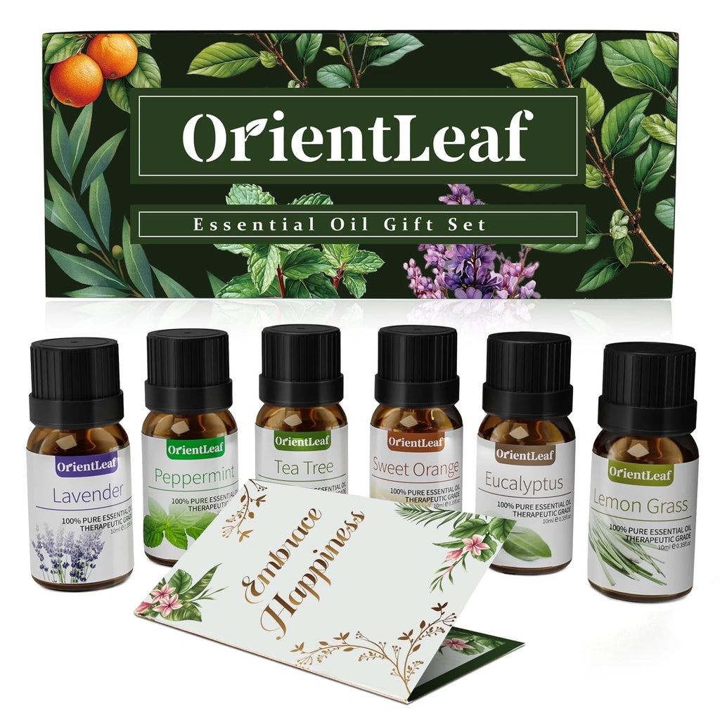 Essential Oils Set with Greetingift Card, 100% Pure Essential Oil Gift Set for Essential Oil Diffuser, Aromatherapy, Sleep, Massage & DIY