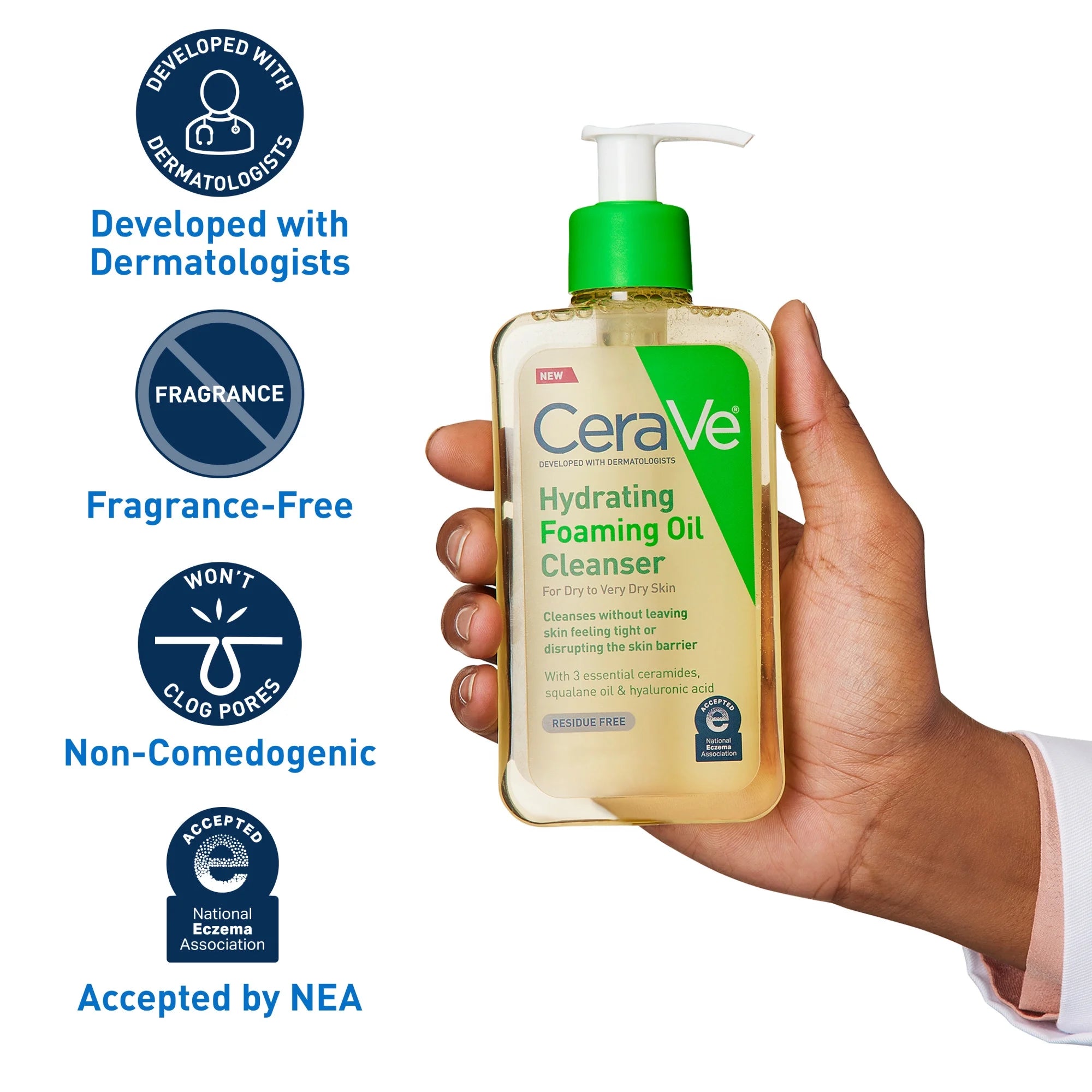 Hydrating Foaming Oil Cleanser, Daily Face Wash for Dry to Very Dry Skin, 12 Fl Oz
