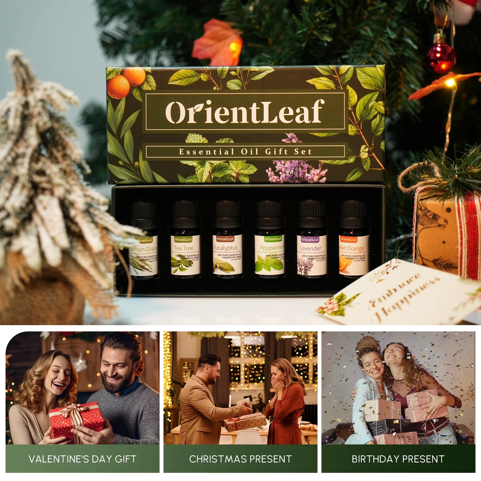 Essential Oils Set with Greetingift Card, 100% Pure Essential Oil Gift Set for Essential Oil Diffuser, Aromatherapy, Sleep, Massage & DIY