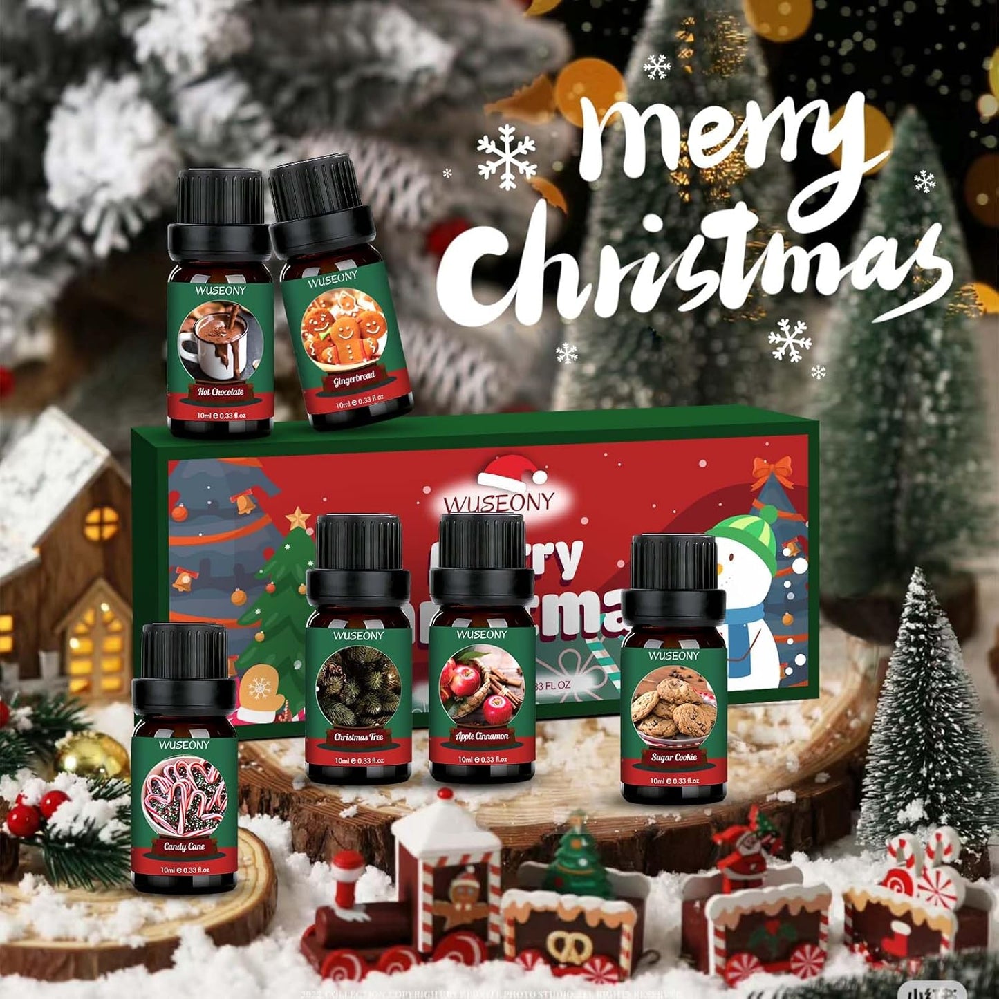 Christmas Fragrance Oils Set, Essential Oils for Diffusers Home, Aromatherapy Oils Gift for Candle Making - Christmas Tree, Apple Cinnamon, Gingerbread, Candy Cane, Sugar Cookie, Hot Chocolate