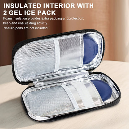 Insulin Pen Cooler Travel Case, Diabetic Medication Insulated Bag, 2 * 90G Ice Packs, Small