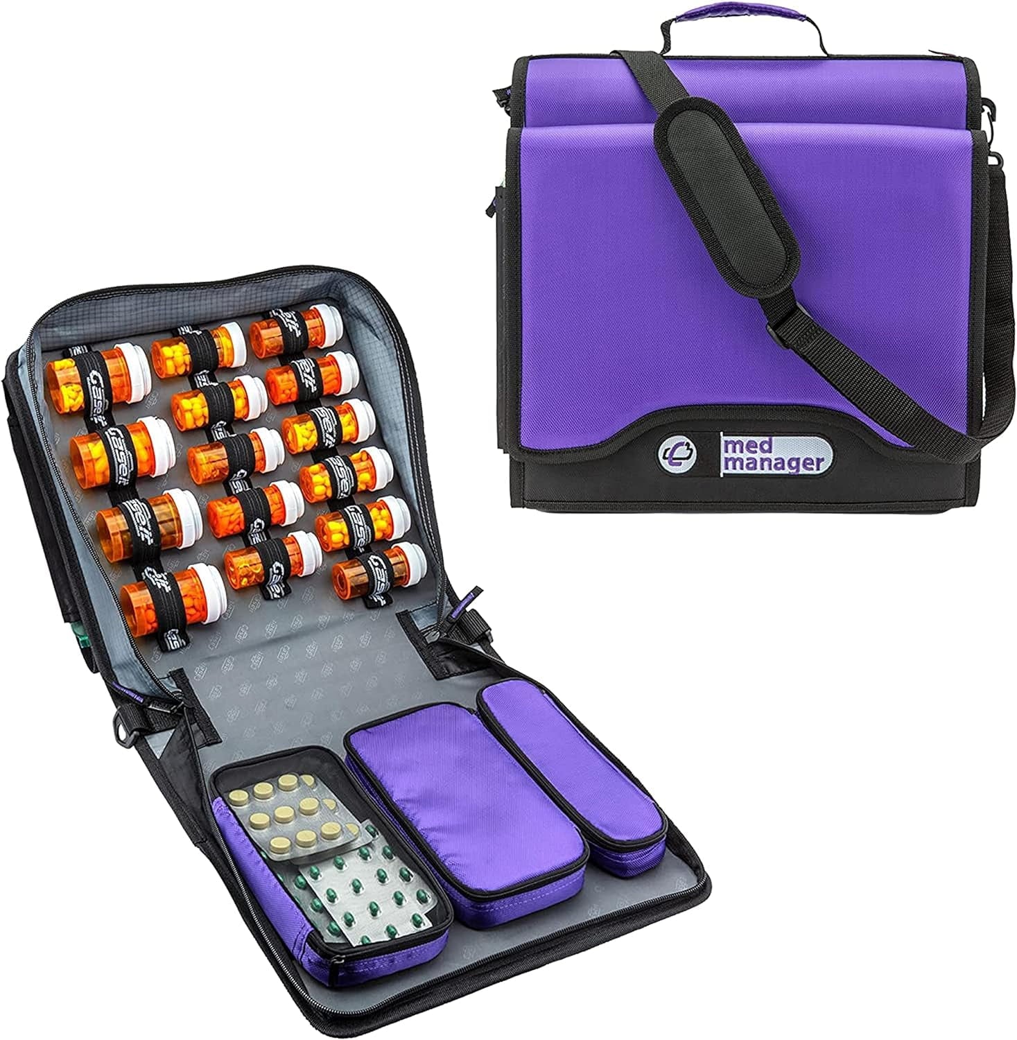 Medium Diabetic Medicine Organizer and Portable Medical Binder, Insulated and Syringe Pouches, 6-Pocket 5-Tab Expanding File Folder, Holds 15 Pill Bottles, Purple, 13 X 13 X 4.5 Inches