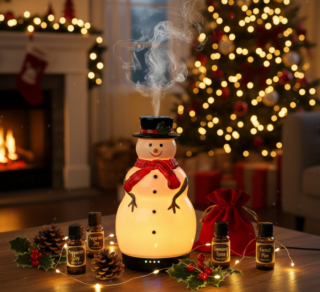Christmas Essential Oil Diffuser Gifts Ceramic Snowman Diffuser 120Ml Holiday Diffuser for Essential Oil Cute Small Aromatherapy Humidifier Diffuser for Home Office Decorations