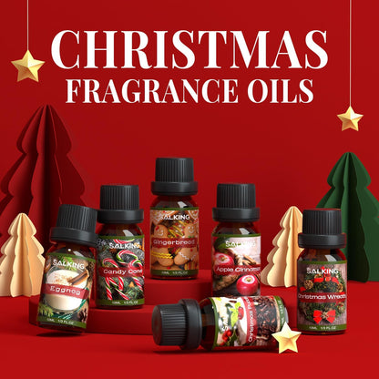Christmas Fragrance Oils, Premium Essential Oil for Diffuser, Scented Oil Gift Set for Soap Candle Making - Christmas Wreath, Apple Cinnamon, Gingerbread, Candy Cane, Christmas Pudding, Eggnog