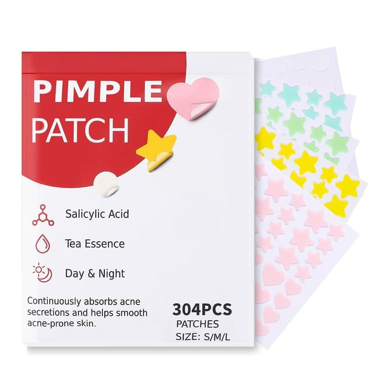 Hydrocolloid Acne Patches for Facial Care - 304 Pieces with Salicylic Acid, Tea Tree Oil, and Calendula Oil