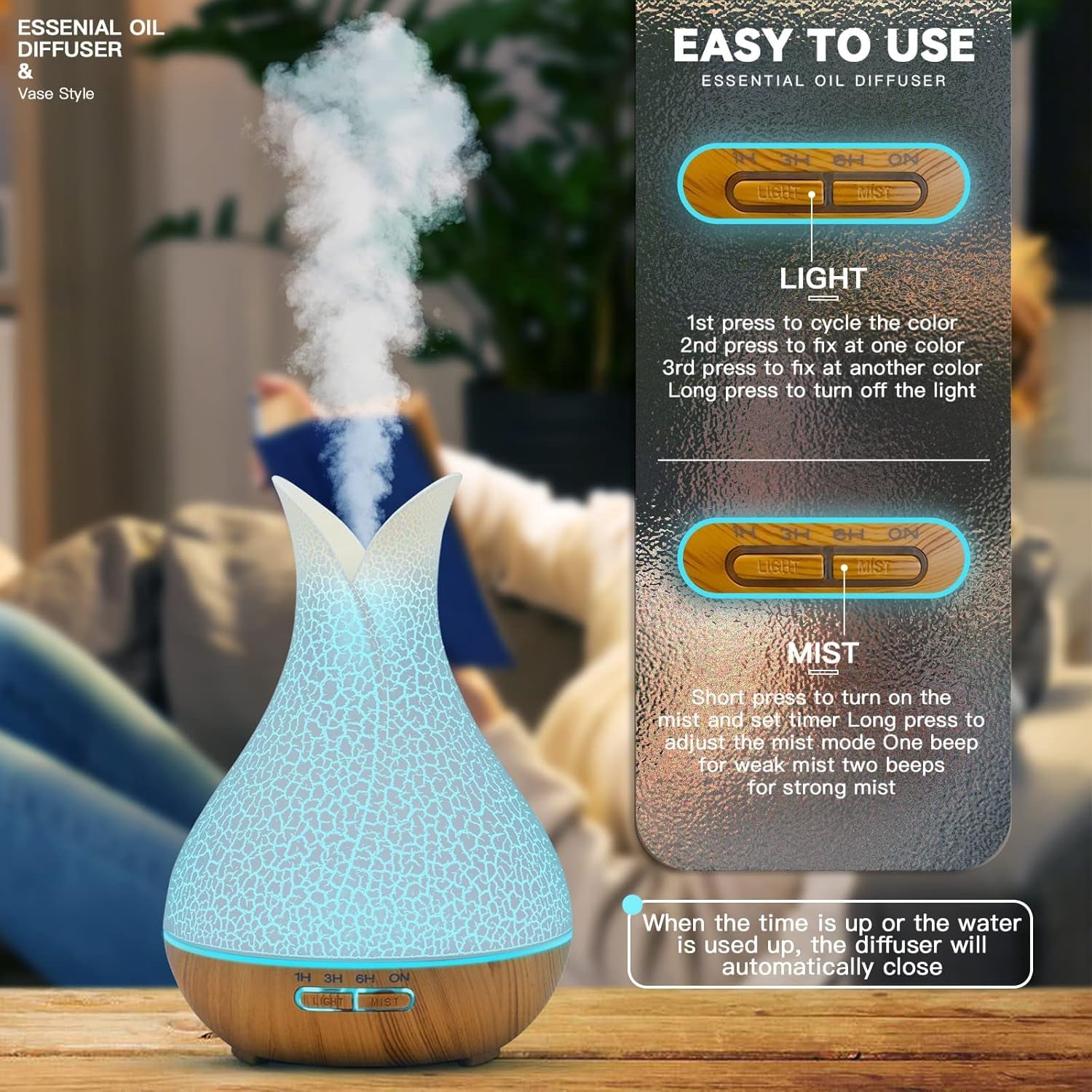 Home Aromatherapy Essential Oil Diffuser: Colorful Crack Bedroom Atmosphere Decoration - Delicate Mist Automatic Shutdown