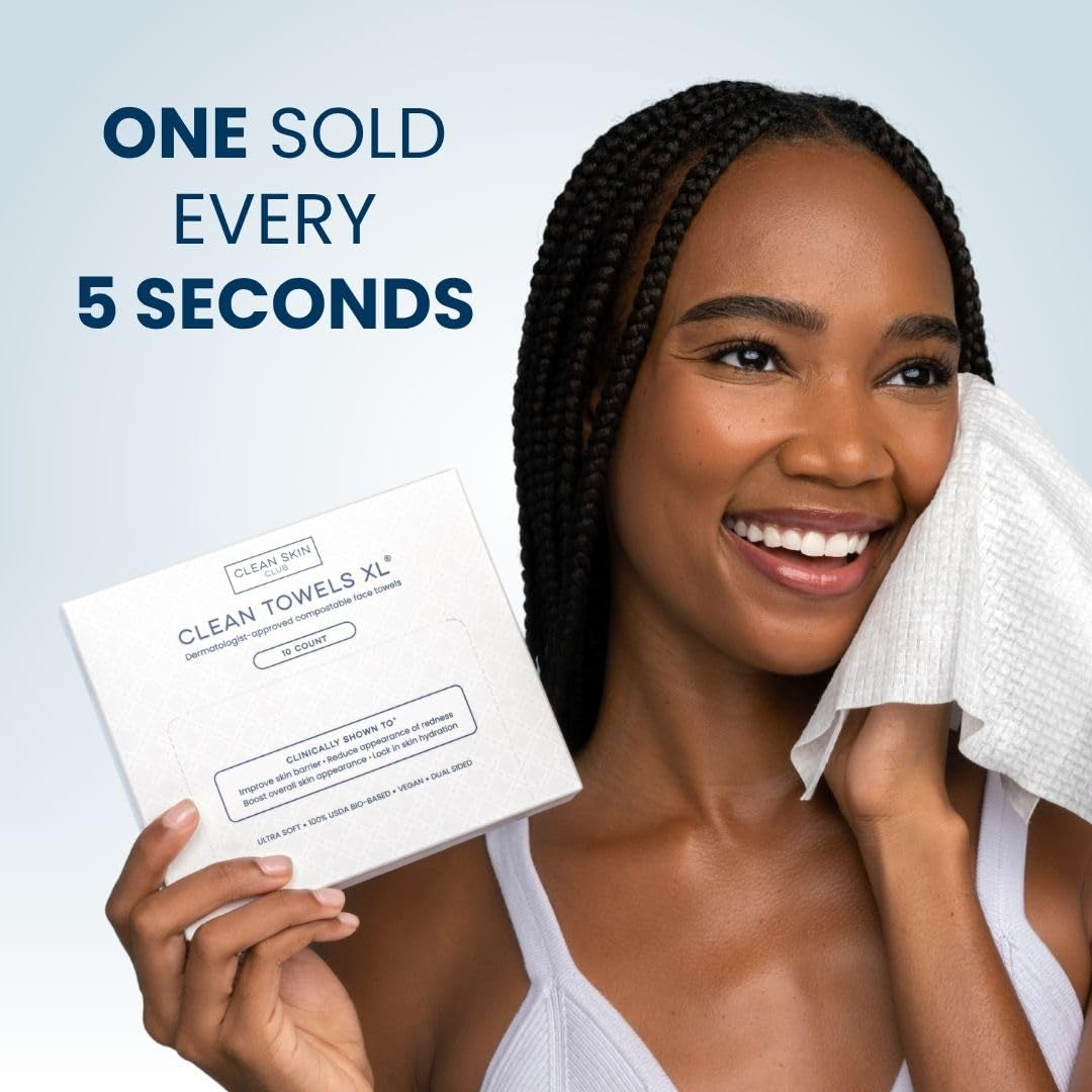 Clean Towels XL™, 100% USDA Biobased Face Towel, Disposable Face Towelette, Eczema Association Accepted, Makeup Remover Dry Wipes, Ultra Soft (30 Count (Pack of 3))