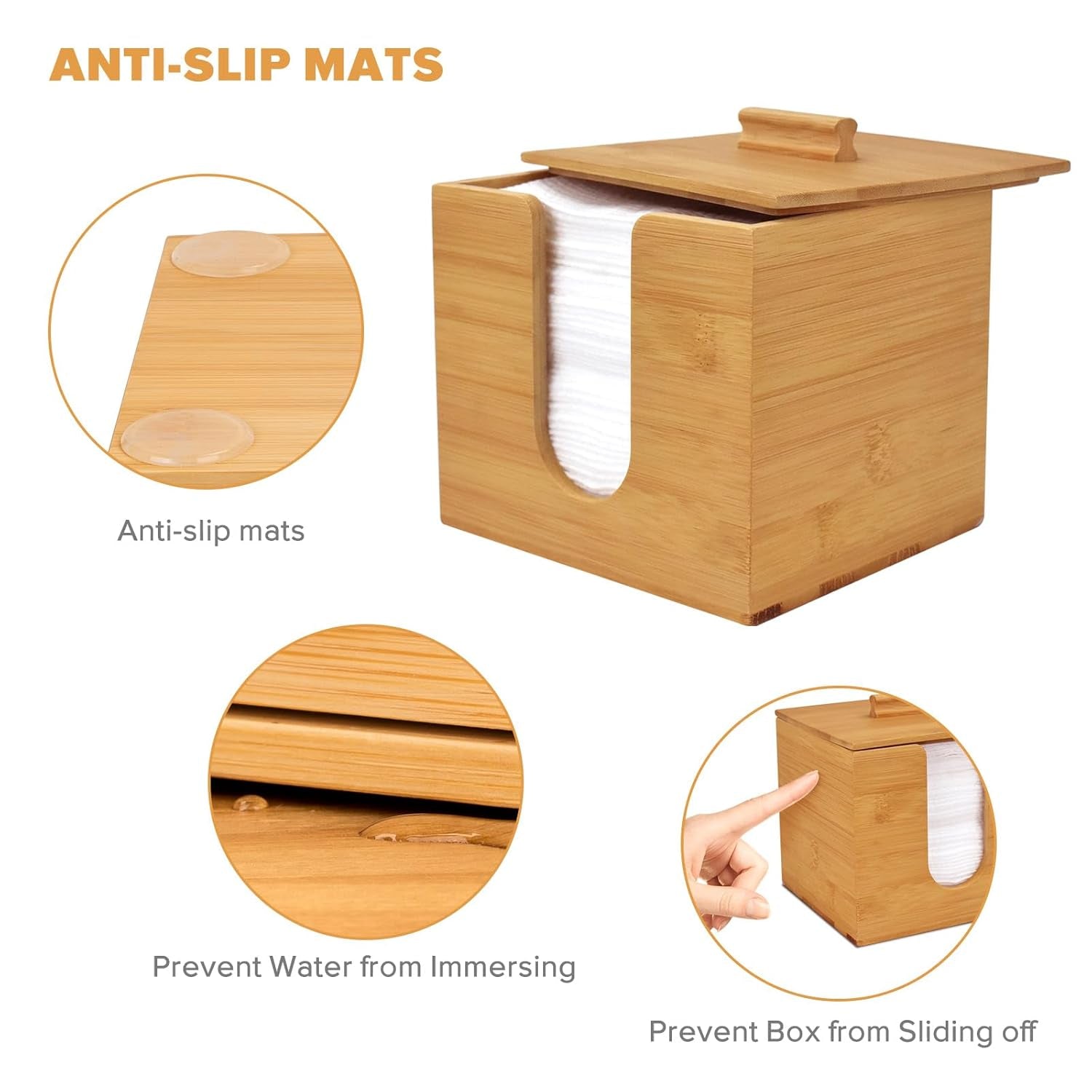 Bamboo Box with Face Towel with 50Pcs Disposable Face Towel, U-Drawer Bamboo Container for Face Towel(Face Towel and Holder)