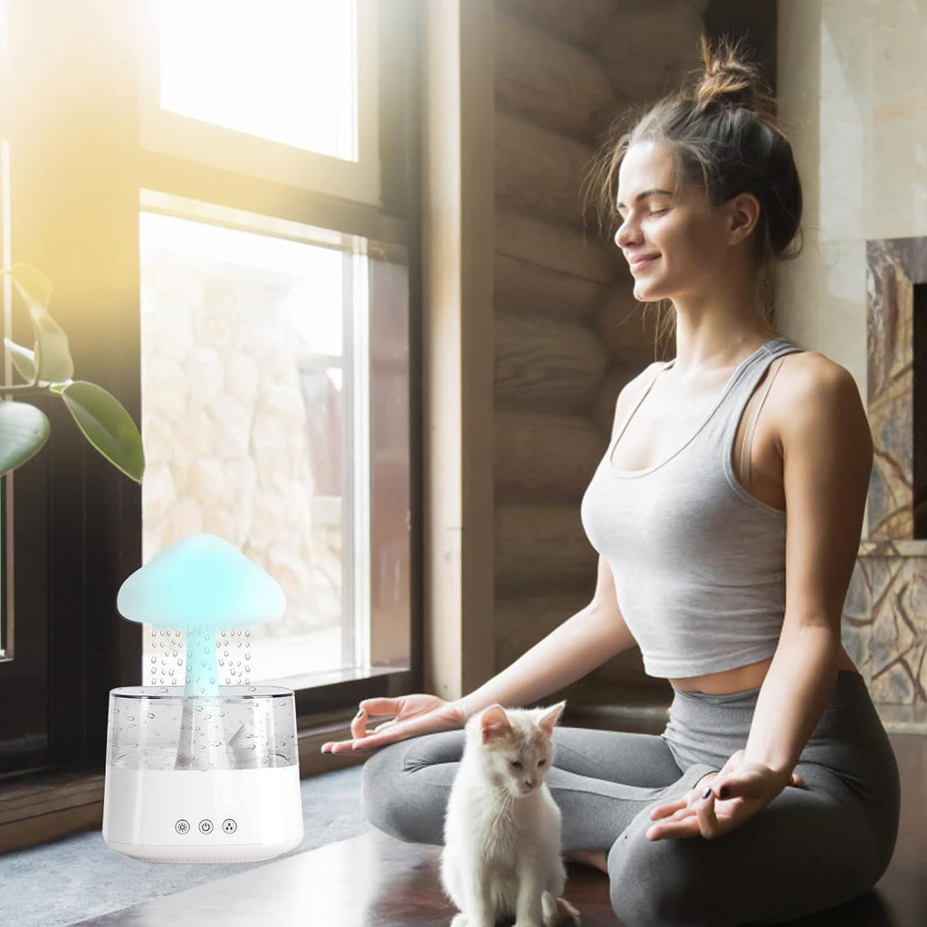 Cloud Rain Humidifier, Night Light Aromatherapy Essential Oil Diffuser, 7 Colors Desktop Diffuser with Water Sound for Home Room Office (White)