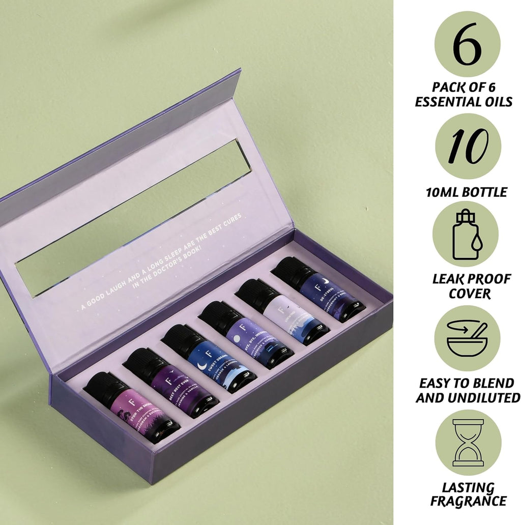 Sleep Essential Oils Set | Set of 6 Pure Essential Oils for Diffusers for Home | Essential Oil Blend or Oil Diffuser Essential Oils | Lavender, Rosemary & Peppermint