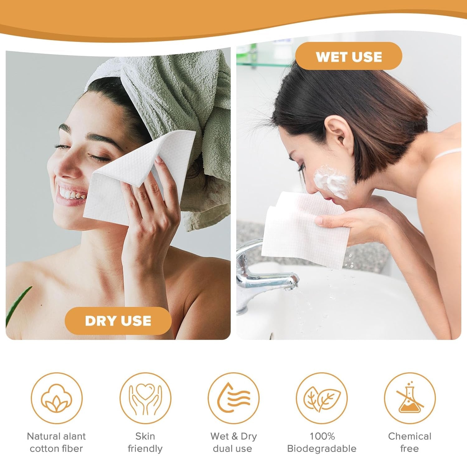 Bamboo Box with Face Towel with 50Pcs Disposable Face Towel, U-Drawer Bamboo Container for Face Towel(Face Towel and Holder)