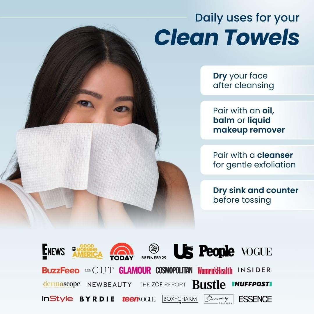 Clean Towels XL™, 100% USDA Biobased Face Towel, Disposable Face Towelette, Eczema Association Accepted, Makeup Remover Dry Wipes, Ultra Soft (30 Count (Pack of 3))