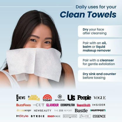 Clean Towels XL™, 100% USDA Biobased Face Towel, Disposable Face Towelette, Eczema Association Accepted, Makeup Remover Dry Wipes, Ultra Soft (30 Count (Pack of 3))