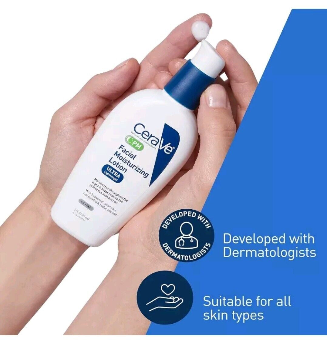 2 Pack Cerave Facial Moisturizing Lotion PM Ultra Lightweight 3 Oz USA SHIPPING