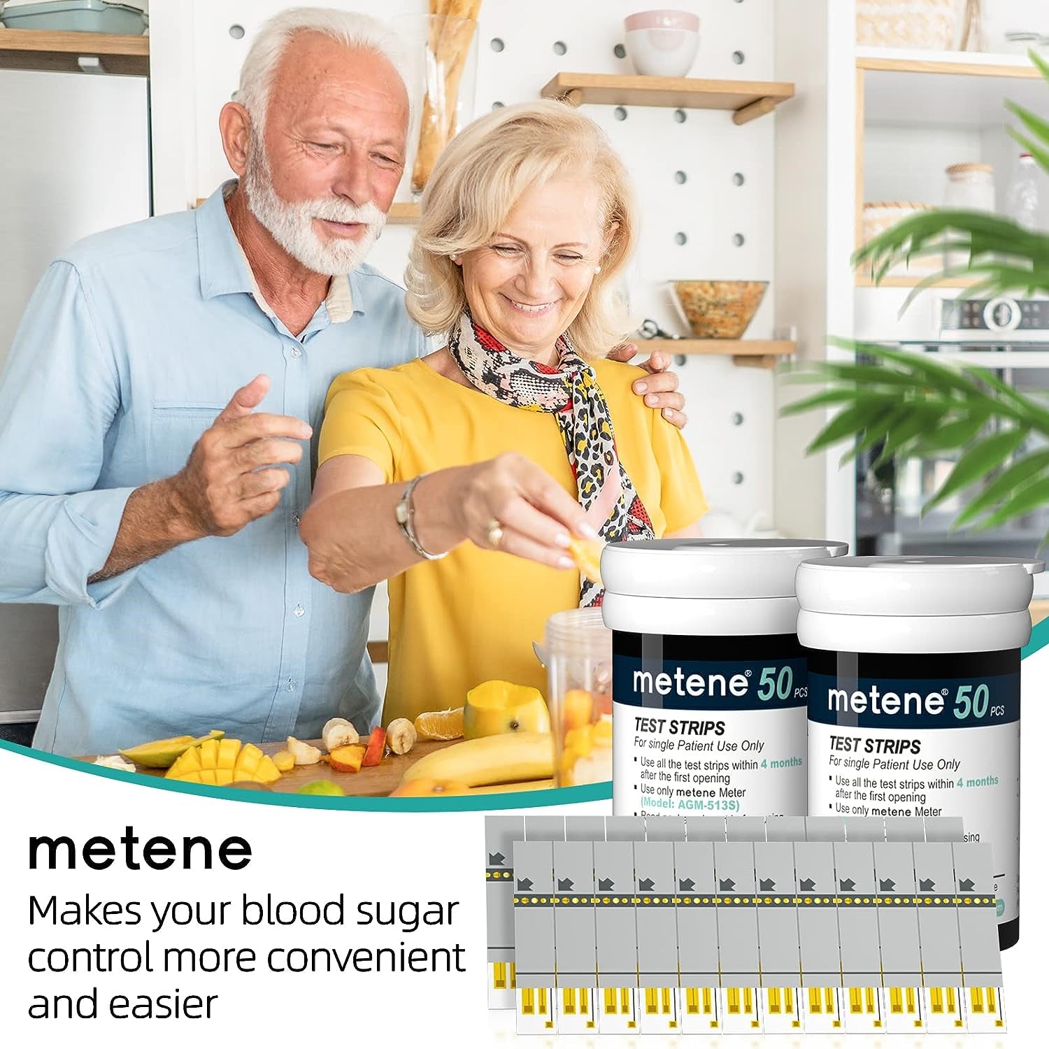 Metene AGM-513S Test Strips for Diabetes 100 Count Test Strips Use with Met...