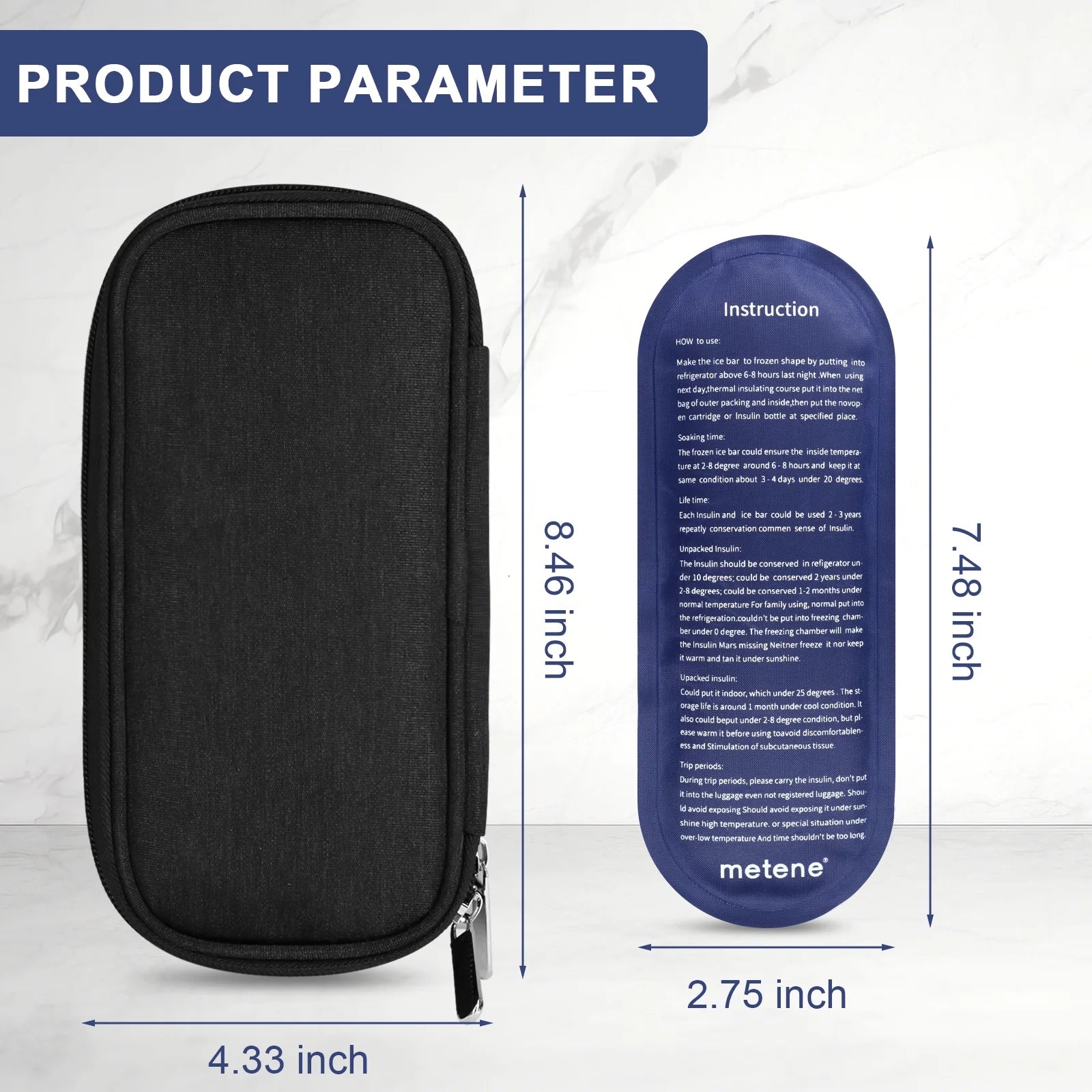 Insulin Pen Cooler Travel Case, Diabetic Medication Insulated Bag, 2 * 90G Ice Packs, Small