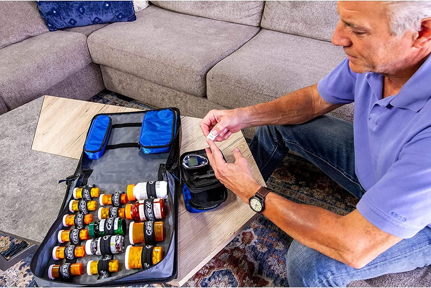 Medium Diabetic Medicine Organizer and Portable Medical Binder, Insulated and Syringe Pouches, 6-Pocket 5-Tab Expanding File Folder, Holds 15 Pill Bottles, Purple, 13 X 13 X 4.5 Inches