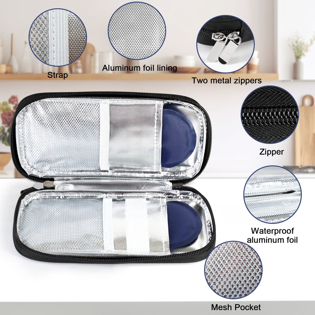 Insulin Pen Cooler Travel Case, Diabetic Medication Insulated Bag, 2 * 90G Ice Packs, Small