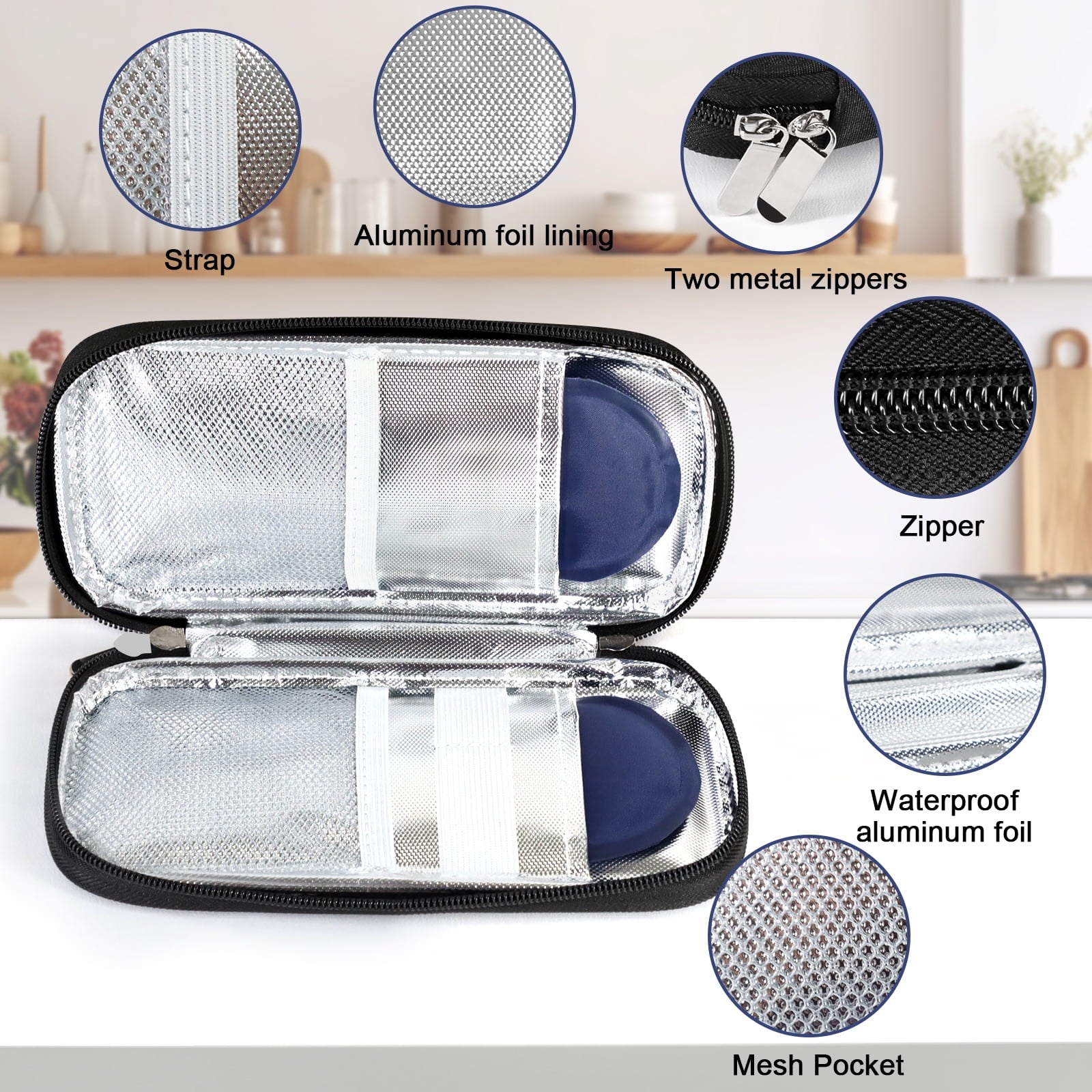 Insulin Pen Cooler Travel Case, Diabetic Medication Insulated Bag, 2 * 90G Ice Packs, Small