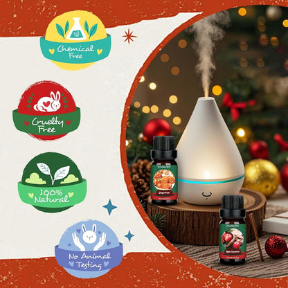 Christmas Fragrance Oils Set, Essential Oils for Diffusers Home, Aromatherapy Oils Gift for Candle Making - Christmas Tree, Apple Cinnamon, Gingerbread, Candy Cane, Sugar Cookie, Hot Chocolate