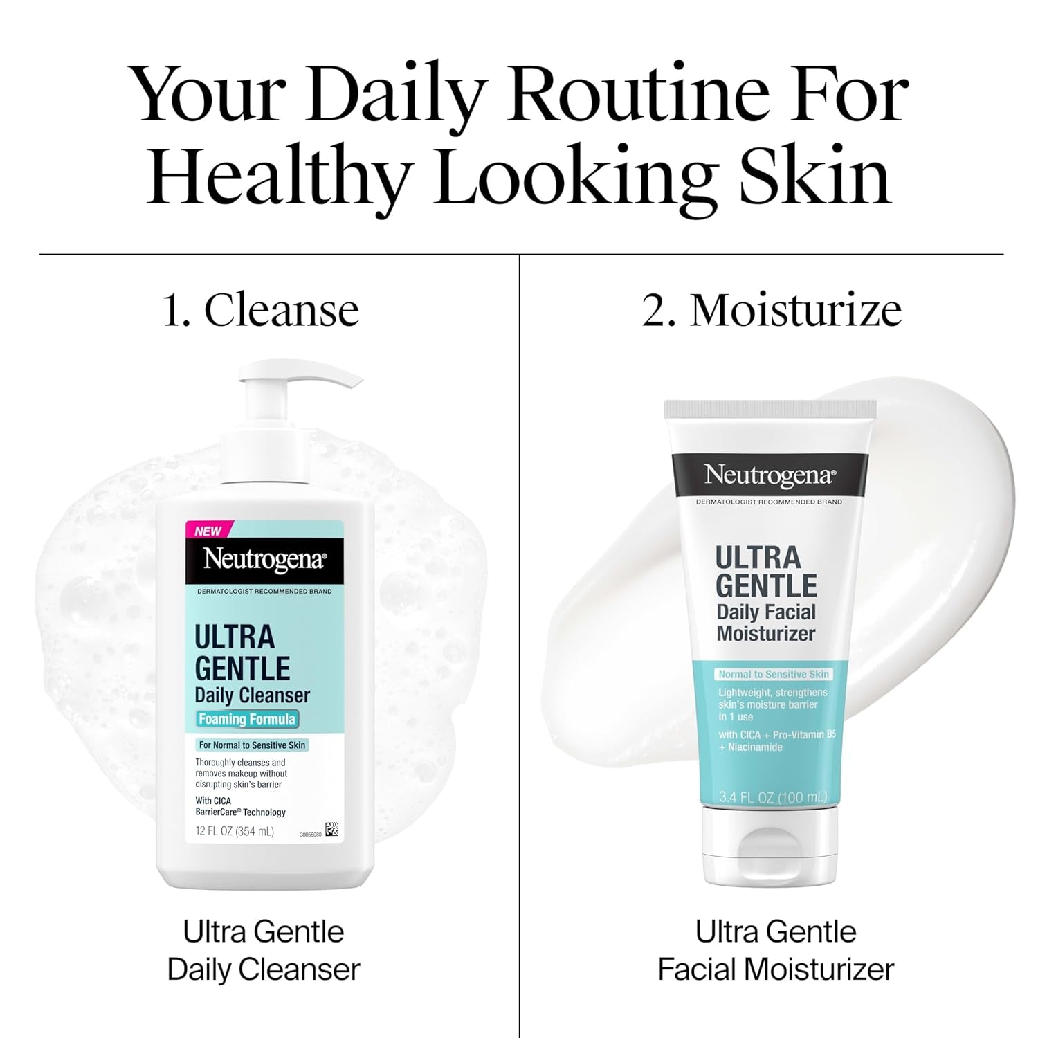 Ultra Gentle Foaming Facial Cleanser, Foaming Face Wash for Sensitive Skin, Gently Cleanses Away Dirt, Oil & Makeup without over Drying, Fragrance-Free, 12 Fl. Oz