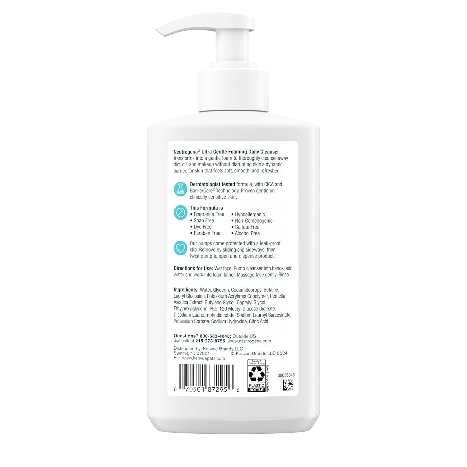 Ultra Gentle Foaming Facial Cleanser, Foaming Face Wash for Sensitive Skin, Gently Cleanses Away Dirt, Oil & Makeup without over Drying, Fragrance-Free, 12 Fl. Oz