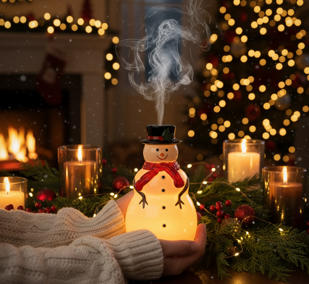 Christmas Essential Oil Diffuser Gifts Ceramic Snowman Diffuser 120Ml Holiday Diffuser for Essential Oil Cute Small Aromatherapy Humidifier Diffuser for Home Office Decorations