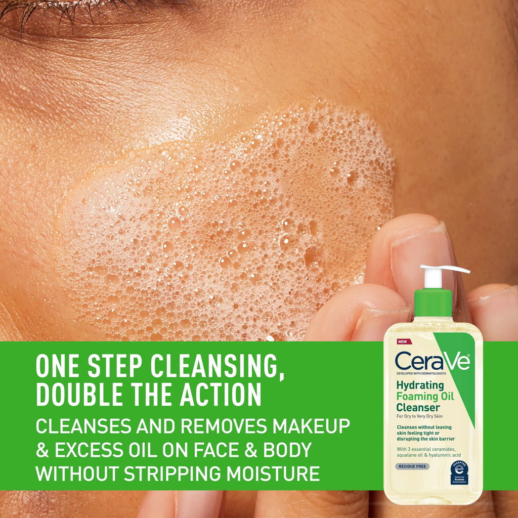 Hydrating Foaming Oil Cleanser, Daily Face Wash for Dry to Very Dry Skin, 12 Fl Oz