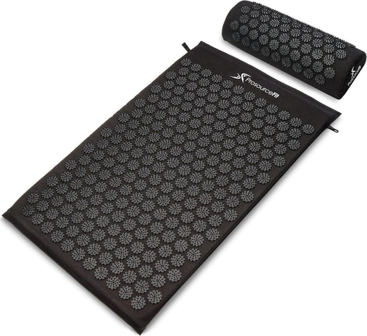 Acupressure Mat and Pillow Set for Back/Neck Pain Relief and Muscle Relaxation, Large - Gray/Gray