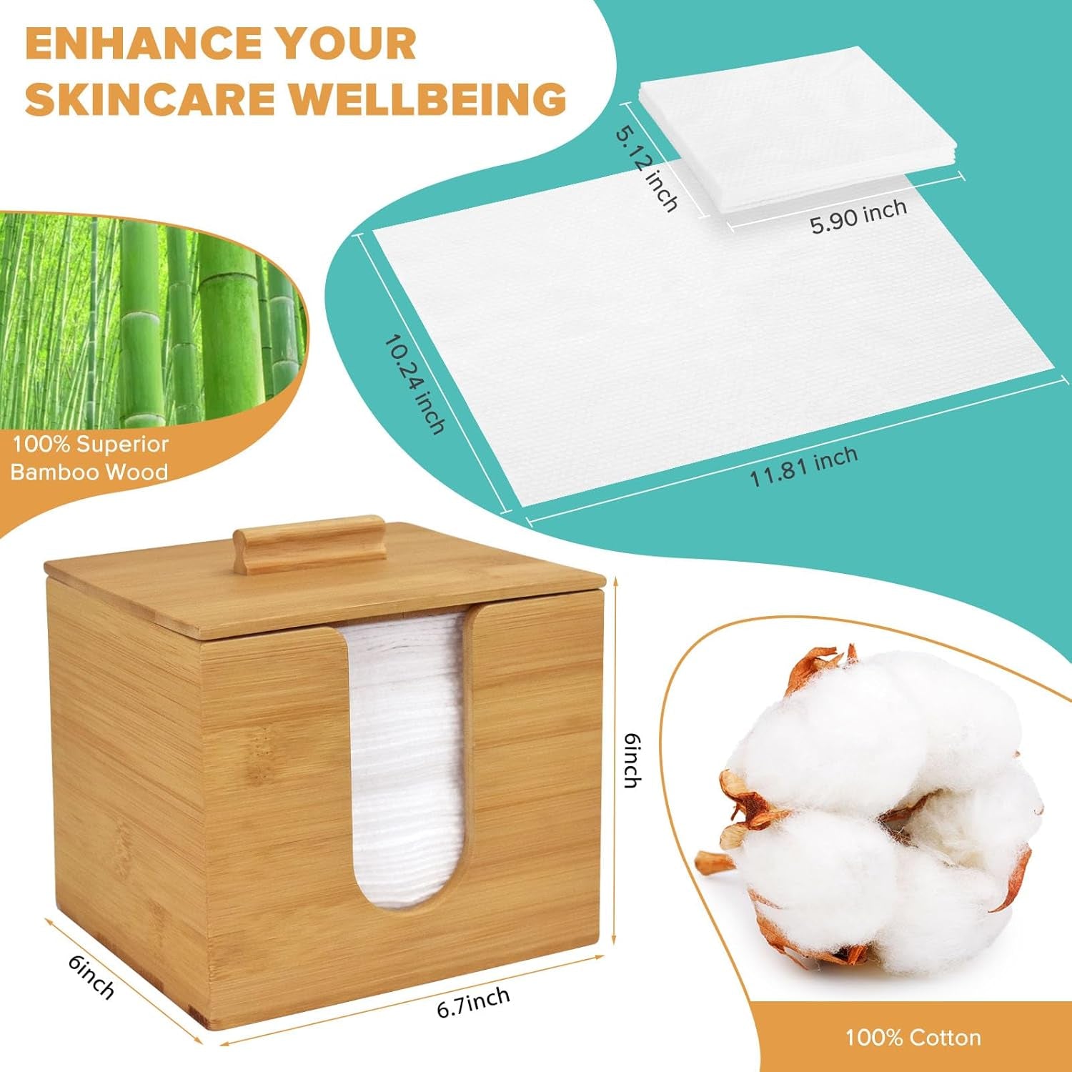 Bamboo Box with Face Towel with 50Pcs Disposable Face Towel, U-Drawer Bamboo Container for Face Towel(Face Towel and Holder)