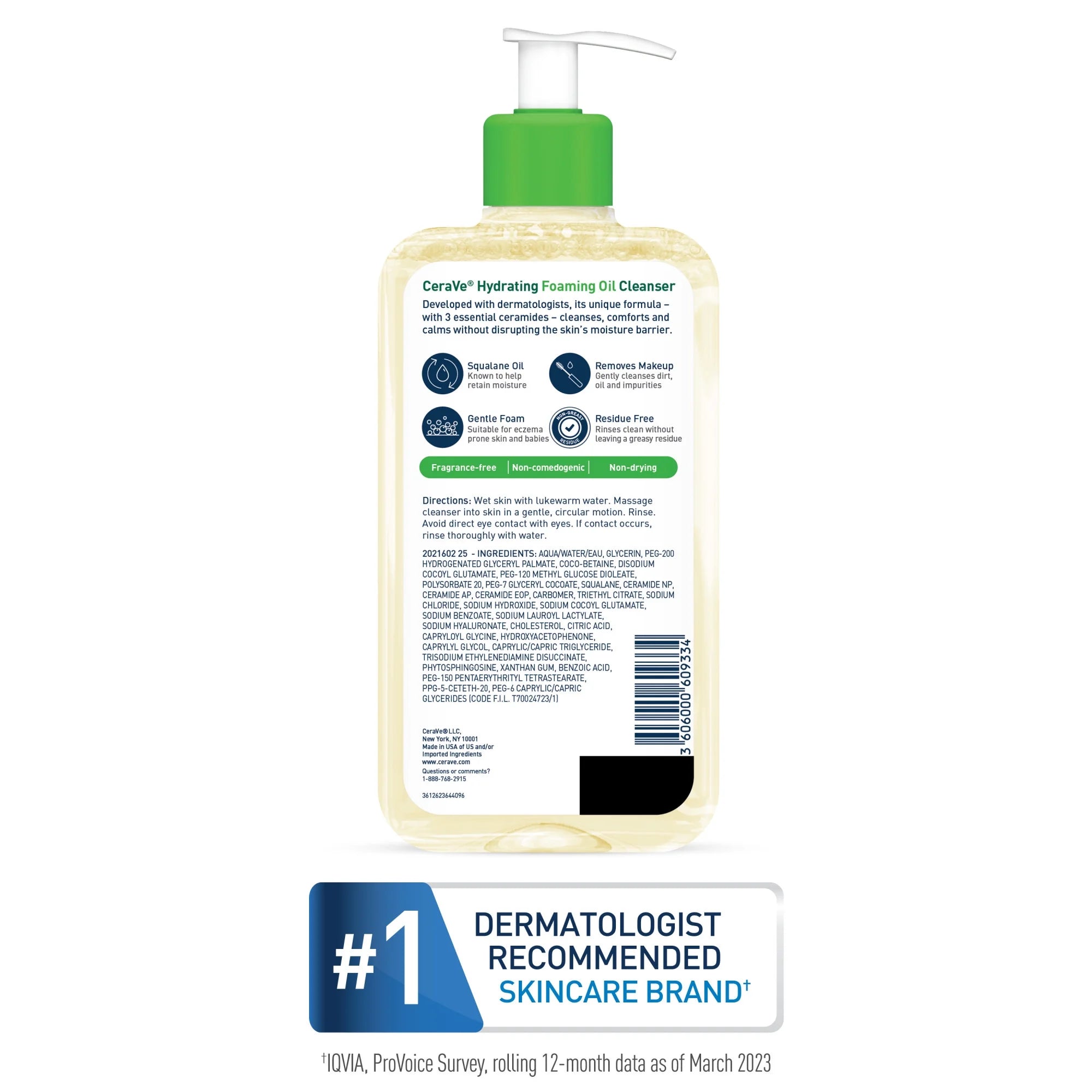 Hydrating Foaming Oil Cleanser, Daily Face Wash for Dry to Very Dry Skin, 12 Fl Oz