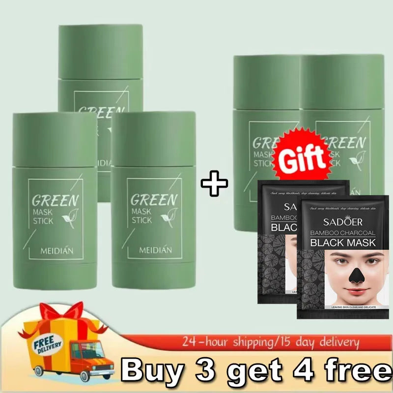 Green Tea Remove Blackhead Solid Mask Dispel Acne Blemish Cleansing Stick Mask Shrink Pores Tighten Whitening Skin Care Products