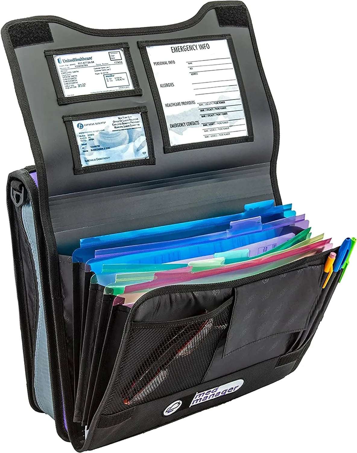 Medium Diabetic Medicine Organizer and Portable Medical Binder, Insulated and Syringe Pouches, 6-Pocket 5-Tab Expanding File Folder, Holds 15 Pill Bottles, Purple, 13 X 13 X 4.5 Inches